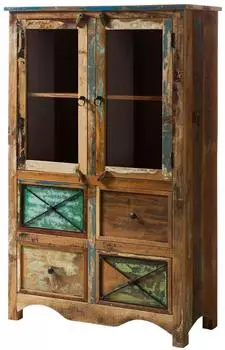 Massivmoebel24 Nature of Spirit #140 Highboard Altholz, mehrfarbig lackiert, 95x40x150cm (09-310-700-0040)