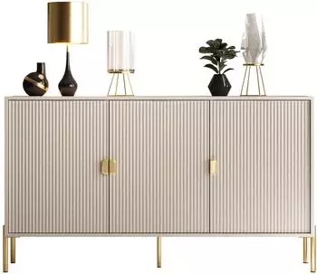 Lookway Dalia 3D Kommode mit Riffel-Front, 3-t&uuml;rig, 154x84x49cm, Kaschmir/Gold (800001807906)