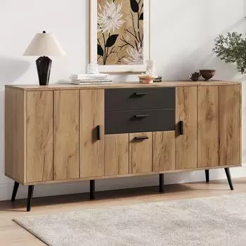 Stilvora Sideboard mit 3 T&uuml;ren, 2 Schubladen, MDF, 140x35x67cm