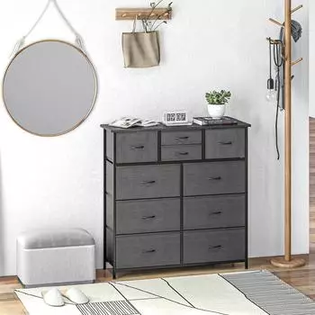 HomCom Kommode mit 10 faltbaren Stoffschubladen, schwarz