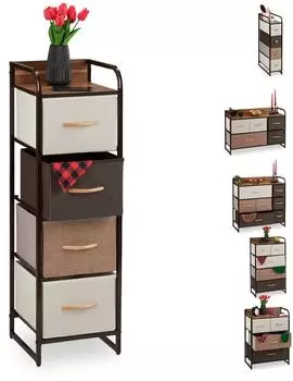 Relaxdays Schubladenschrank 4 Stofffächer, schmal, 99,5x31x31,5cm (10026616_530)