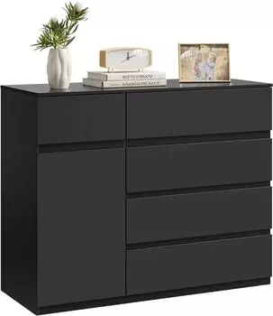 Woltu Kommode 5 Schubladen 1 T&uuml;r 100x80x40cm schwarz (W0ITT7232)