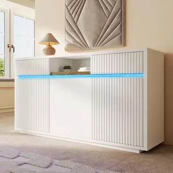 Stilvora Sideboard wei&szlig; mit LED, 2 Schubladen, 3 T&uuml;ren, 140&times;40&times;85cm (KABMTS7LUB0EJ)