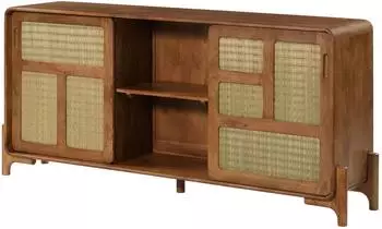 Massivmoebel24 Mizumi 102 Sideboard Mango/Seegras 180x40x80cm hellbraun lackiert (09-312-402-1002)