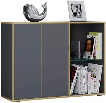 VCM Salia Sideboard mit Dreht&uuml;ren und Glasboden, 100cm, anthrazit
