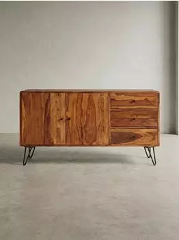 KADIMA DESIGN Sideboard WL5.629 Sheesham Massivholz 145x75x40cm, 3 Schubladen, 2 Türen (WL5.629)