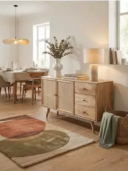 KADIMA DESIGN Sideboard Mango Massivholz/Rattan, 140x75x40cm, 3 Schubladen, 2 Türen