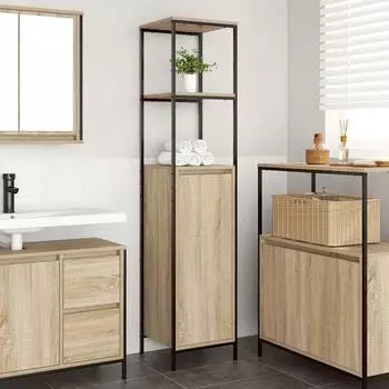 vidaXL Badschrank mit Regalen Sonoma-Eiche 36x35x165cm