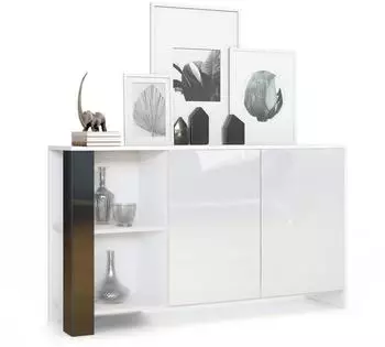 Vladon Canto Sideboard 2 Türen, 6 Fächer, weiß matt/weiß hochglanz/schwarz hochglanz (50027595)
