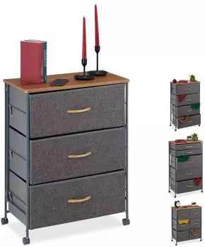 Relaxdays Schubladenschrank mit Rollen, 3 Stoffschubladen, Holzoptik, 74,5x58x30cm, grau (10026619_469)