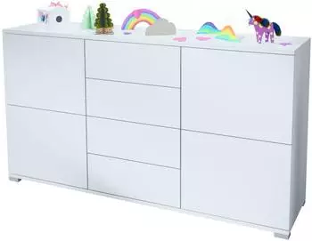 Vladon Rova V1 Sideboard 4 T&uuml;ren, 4 Schubladen, wei&szlig; matt, 138,5x75,5x35cm (800001034045)