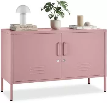 TecTake Sideboard Baker Stahl, verstellbarer Boden, rosa (Baker)