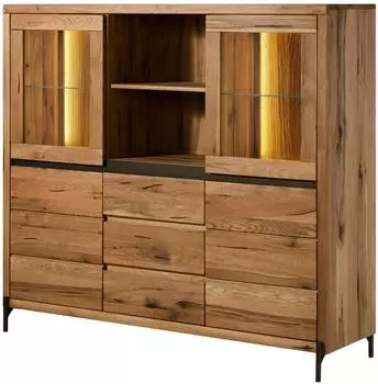 Massivmoebel24 Montreux Lux Highboard Wildeiche/Zerreiche 160x47x145cm natur ge&ouml;lt (48-310-119-1005)