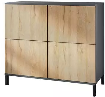 Vladon Rova V3 Kommode 4 Push-to-Open T&uuml;ren, anthrazit matt/Eiche Natur, 92,5x83,5x35cm (50028986)