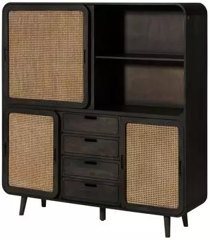 Massivmoebel24 Valencia Highboard Massivholz Mango dunkelgrau lackiert 150x40x160cm (09-310-504-2011)