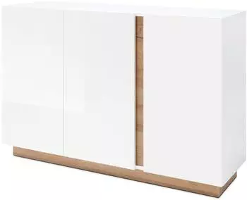 Lomado Sideboard CELLE-61 3 Türen, weiß Hochglanz, Grandson Oak, 138/91/40cm (9WiVAR52)