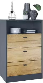Vladon Pino V2 Kommode 3 Schubladen, anthrazit matt/Eiche Natur (50027047)