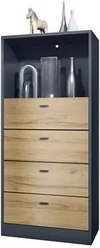 Vladon Pino V3 Kommode 4 Schubladen, anthrazit matt/Eiche Natur (56x125x36cm)