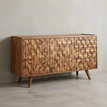 KADIMA DESIGN Sideboard Sheesham Massivholz, 138x76x45cm, mit Türen & Schubladen