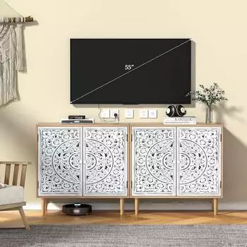 LuxusKollektion Sideboard mit Schnitzerei, 2 Türen, verstellbares Fach, weiß
