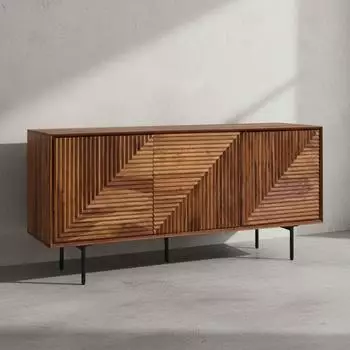 KADIMA DESIGN Sideboard Sheesham Massivholz/Metall, 3 Türen, 148x72x40cm