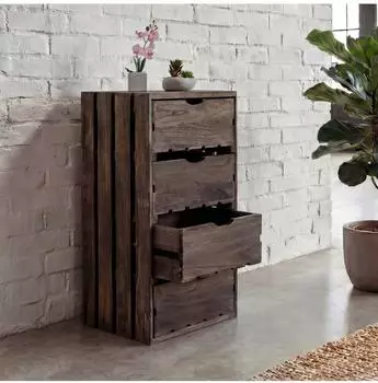 MCW Kommode C62-K1, 4 Schubladen, Paulownia, braun shabby-look, 32x70x26cm (800000510639)