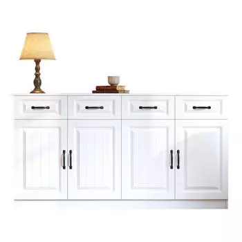 Stilvora Sideboard mit 4 Schubladen, 4 T&uuml;ren, geriffelt, MDF, wei&szlig;, 160&times;35&times;80cm