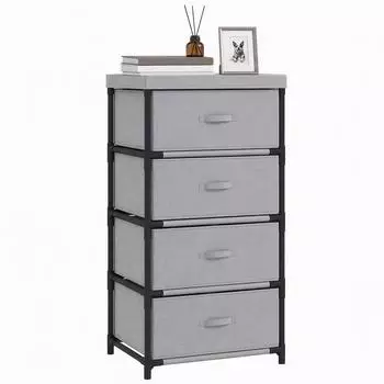 HomCom Kommode mit 4 Stoffschubladen, Stahlrahmen, grau (42x32x80cm)