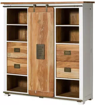 Massivmoebel24 Railway 562 Highboard Mango wei&szlig; lackiert 142x45x147cm (09-310-772-4062)