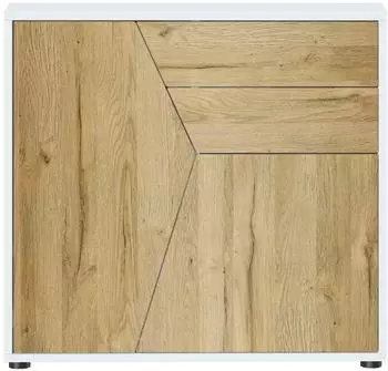 Vladon Benny Kommode 2 T&uuml;ren & 2 Schubladen, wei&szlig; matt/Eiche Natur, 79x74x36cm (50027268)
