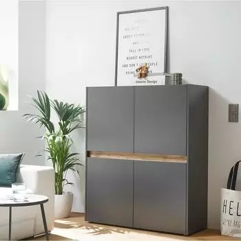 Lomado Highboard CRISP-61 anthrazit mit Wotan Eiche, 100x120x40 cm