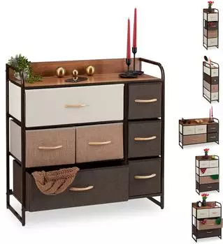 Relaxdays Schubladenschrank Minikommode, 4 Fächer, Stoff/MDF/Stahl
