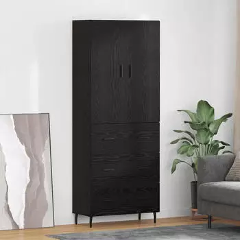 vidaXL Highboard 2er-Set schwarz Eichen-Optik 69,5x34x180cm Holzwerkstoff & Glas
