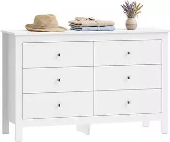 HomCom Sideboard mit 6 Schubladen, wei&szlig;, 118x39,5x75,5cm