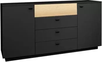 M&auml;usbacher Lino Sideboard anthrazit matt / Eiche massiv mit Beleuchtung, 192x92x45cm (SB-24)