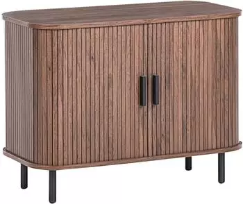 Beliani Bradley Sideboard Holzoptik dunkelbraun, 2 Schiebetüren, Metallbeine schwarz (624239)