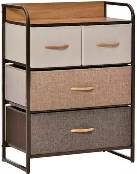 HomCom Kommode mit 4 Schubladen, Leinen, Metallrahmen, 58x29x78,5cm