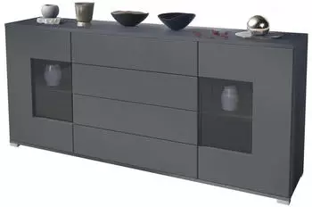 Vladon Sideboard Gr&ouml;mitz V2 anthrazit matt/graphit seidenmatt, 2 T&uuml;ren, 4 Schubladen, 166,5x75,5x35cm (800001170544)