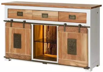 Massivmoebel24 Railway Lux Sideboard Mango/Altholz, wei&szlig; lackiert, 150x45x90cm (09-312-773-4001)