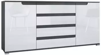 Vladon Sideboard Sylt V2, 2 T&uuml;ren & 4 Schubladen, wei&szlig; hochglanz / anthrazit matt (800001119018)