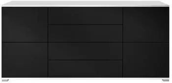 Vladon Rova V2 Sideboard wei&szlig; matt/schwarz matt, 4 T&uuml;ren, 4 Schubladen, 166,5x75,5x35cm (800001125028)