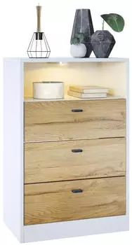 Vladon Pino V2 Kommode 3 Schubladen, wei&szlig; matt/Eiche Natur (800000581087)