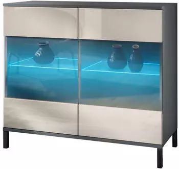 Vladon Kommode Bari V3 anthrazit matt / sandgrau hochglanz, 2 Glast&uuml;ren, RGB-Beleuchtung (800000838859)
