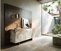 DELIFE Sideboard Cuor 150 cm Keramik Minas Melange Wei&szlig;-Beige 3 T&uuml;ren Fu&szlig;