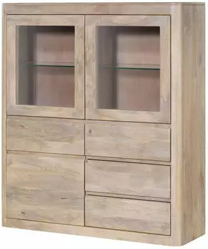 Massivmoebel24 Toronto 303 Highboard Mango weiß lackiert 128x40x145cm (09-310-665-2003)