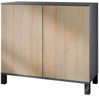 Vladon Skadu V3 Kommode 2 T&uuml;ren, Anthrazit matt / Eiche s&auml;gerau, 92,5x84,5x35cm