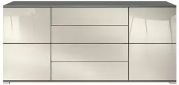Vladon Sideboard Rova V2 anthrazit matt/creme hochglanz, 4 T&uuml;ren, 4 Schubladen, 166,5x75,5x35cm (800001124919)