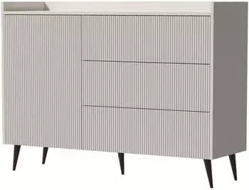 Beautysofa Amfali Sideboard 3 Schubladen, 1 Tür, 126cm, Cashmere, Push-to-Open