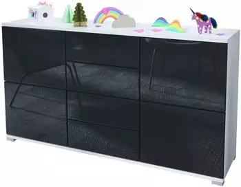 Vladon Rova V1 Sideboard wei&szlig; matt/schwarz Hochglanz, 4 T&uuml;ren, 4 Schubladen (800001034061)