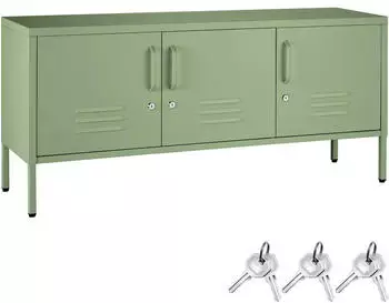 TecTake Sideboard Baker 3 Türen, salbeigrün, Metall, 120x55,5x37,5cm